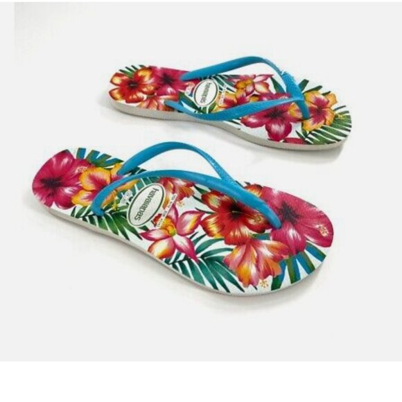 Havaianas slim hibiscus 🌺 women's thong sandals SZ 9/10 Hawaii floral multicolo - Picture 1 of 1
